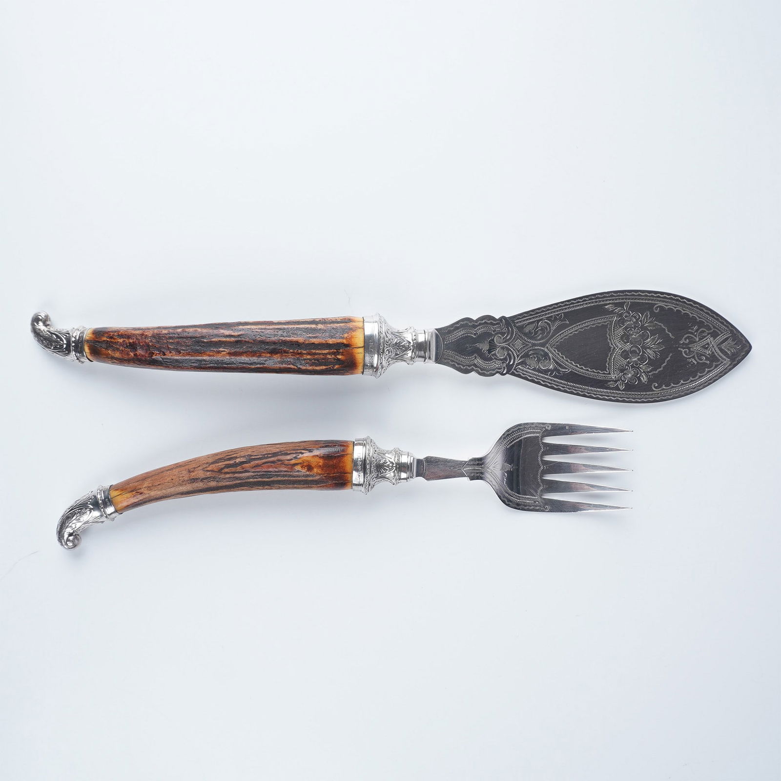 2pc Antique Silver and Stag Horn Serving Set (1 of 6)