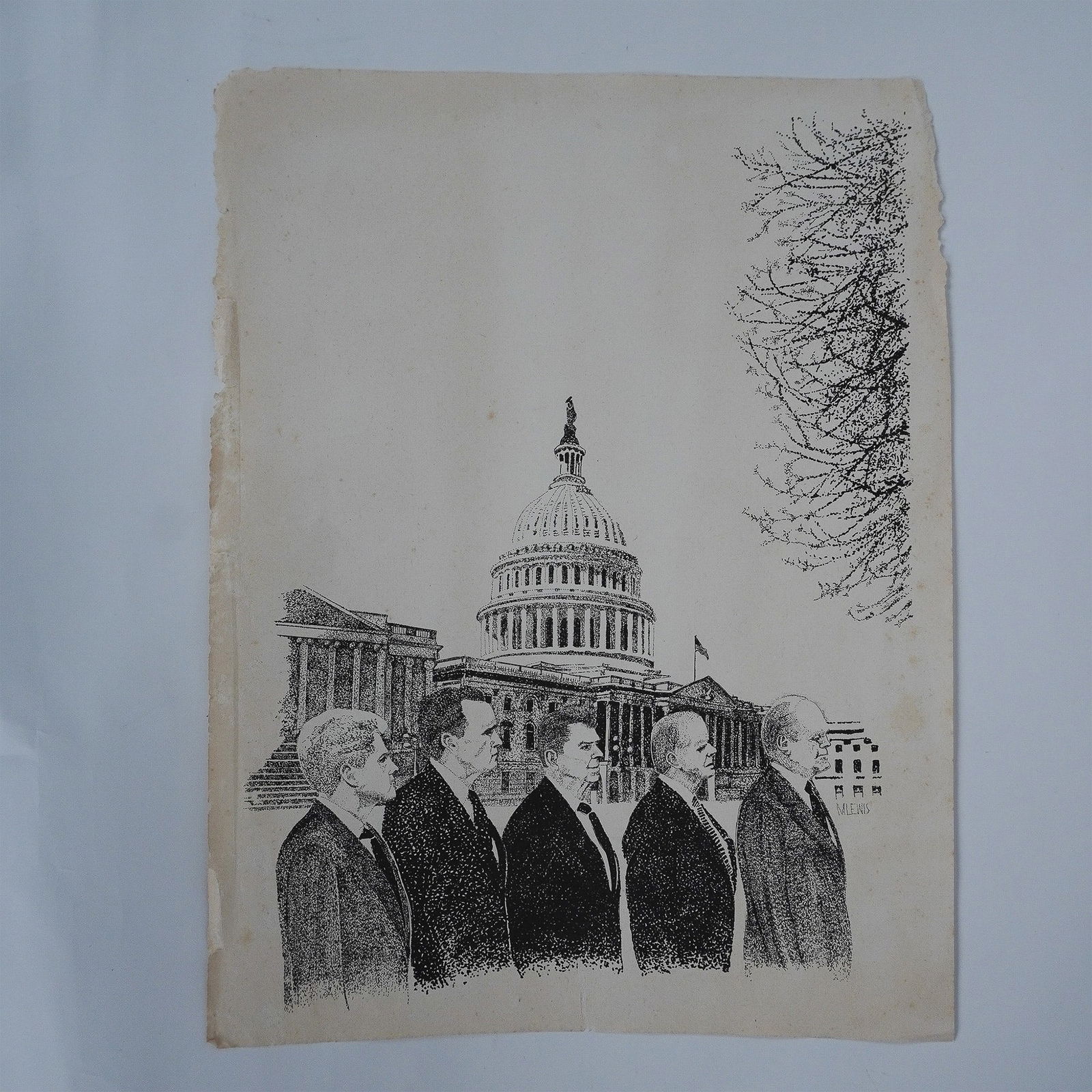M. Lewis, Political Illustration US Presidents, Signed (1 of 2)
