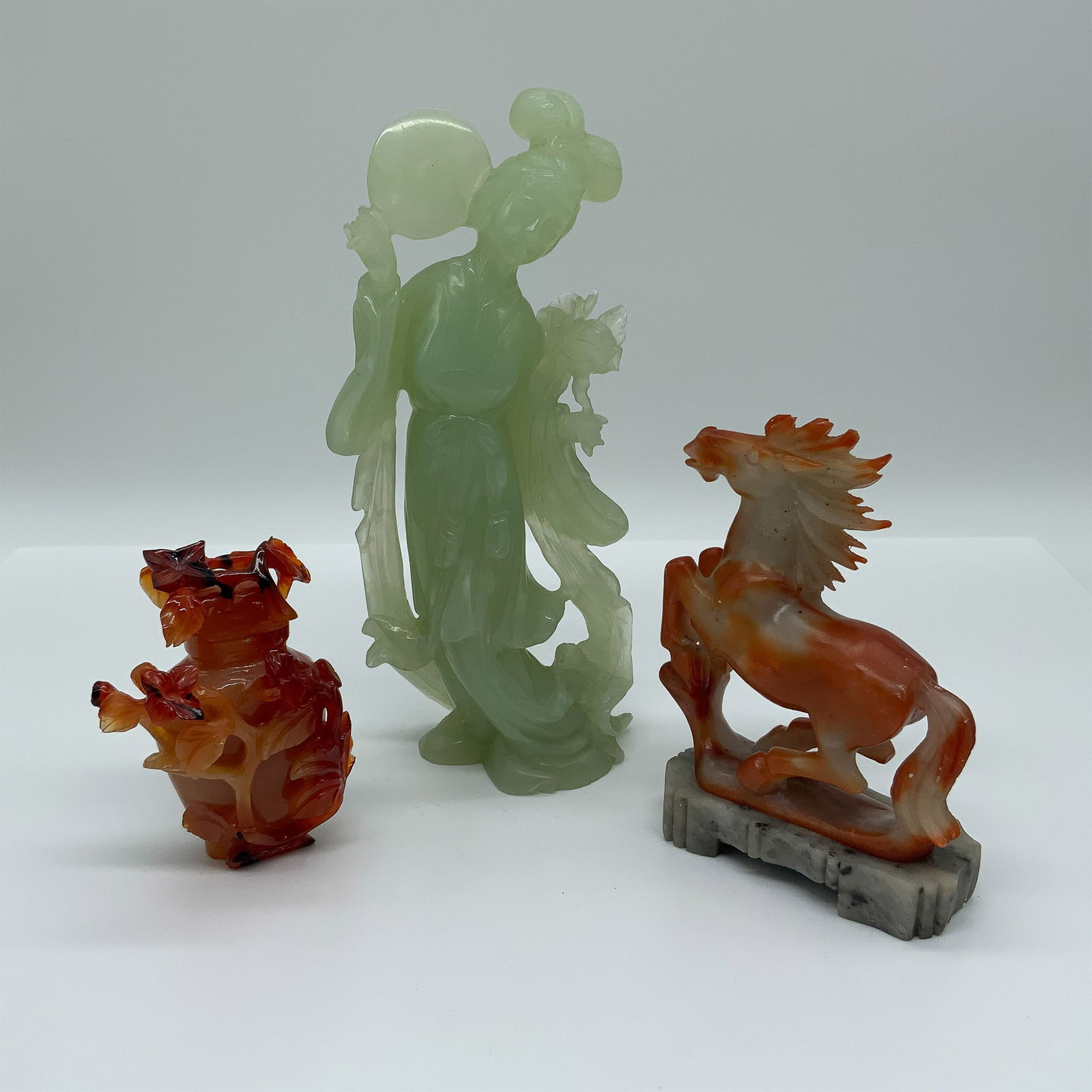 3pc Chinese Jade and Carnelian Agate Carvings (1 of 3)