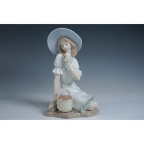 Nao by Lladro Porcelain Figurine, Girl with Basket 1305