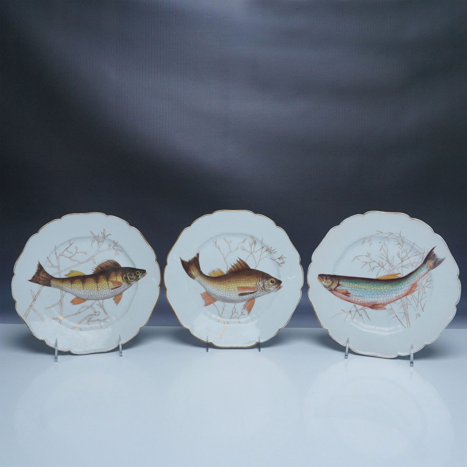 3pc CFH GDM Limoges Porcelain Fish Plates (1 of 6)