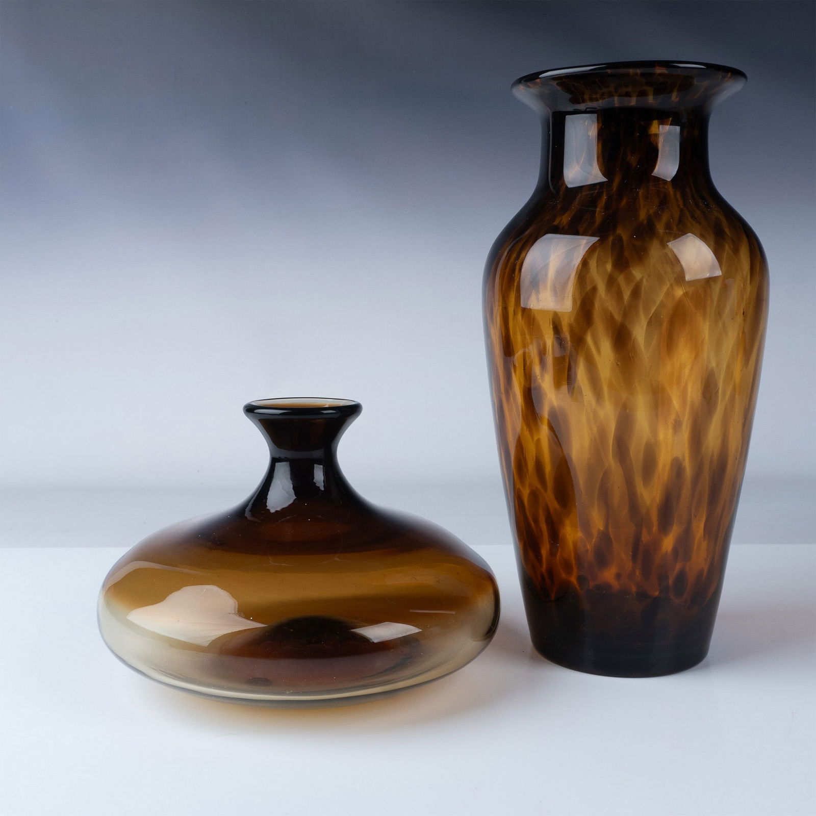 2pc Blown Glass Vases, Brown-Toned Design