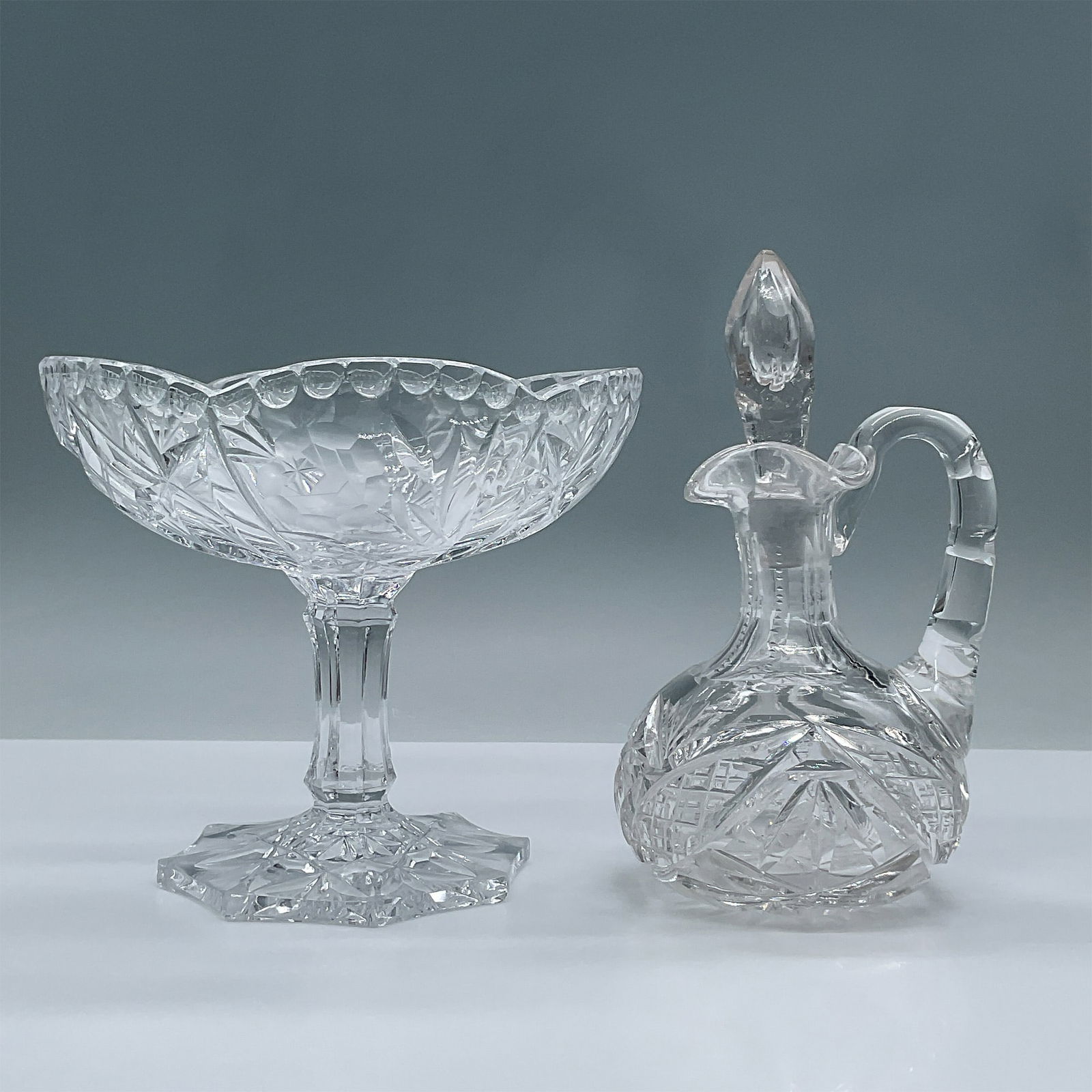 2pc Cut Glass Compote and Oil Cruet with Stopper (1 of 3)
