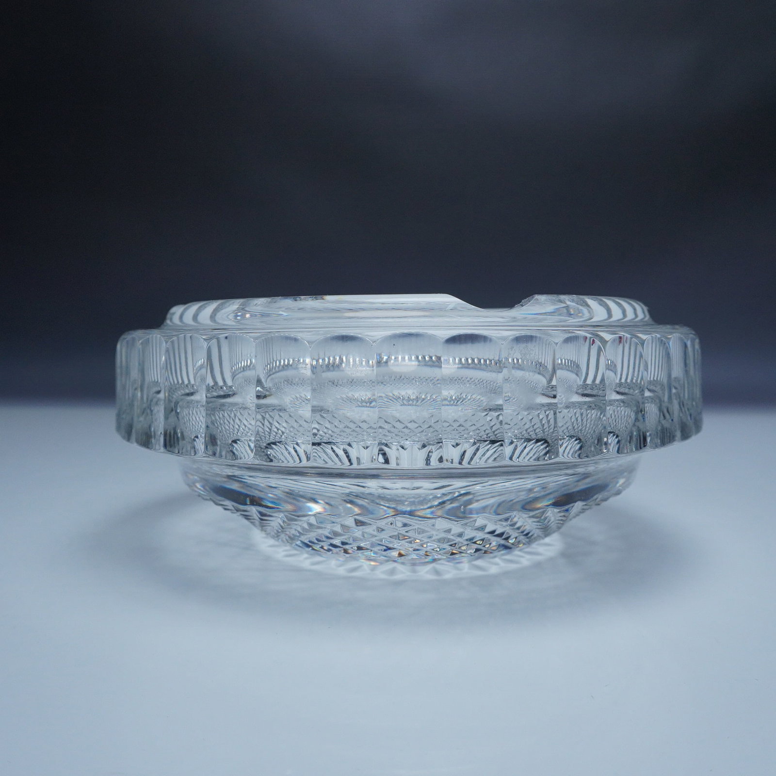 Waterford Crystal Bowl Ashtray: This elegant Waterford crystal bowl, part of the Smoking Accessories collection, features fine craftsmanship and a timeless design. Measuring 6.75" in diameter and 3" in height, the bowl is signed wit