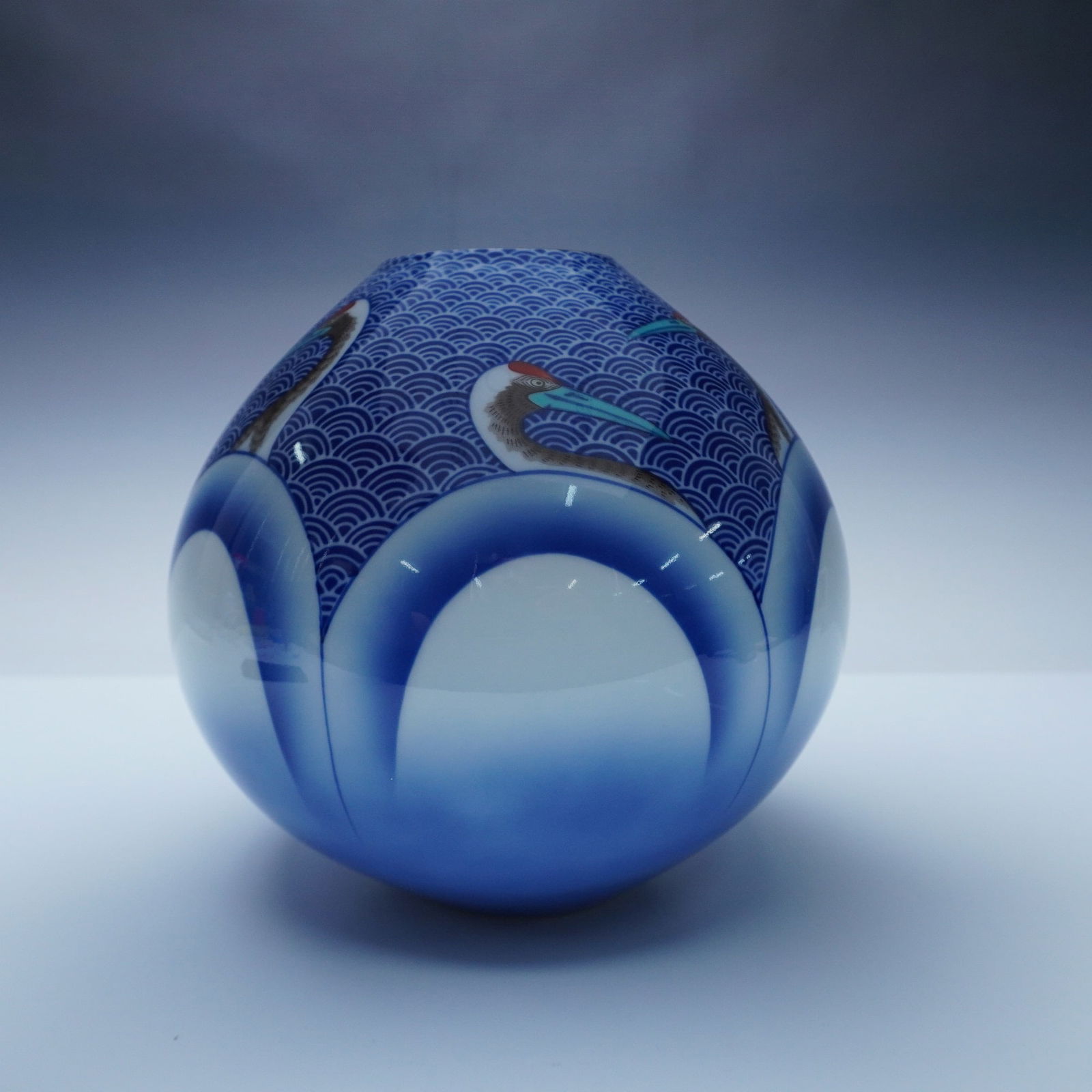 Japanese Koransha Porcelain Vase, Crane and Wave Motif (1 of 4)