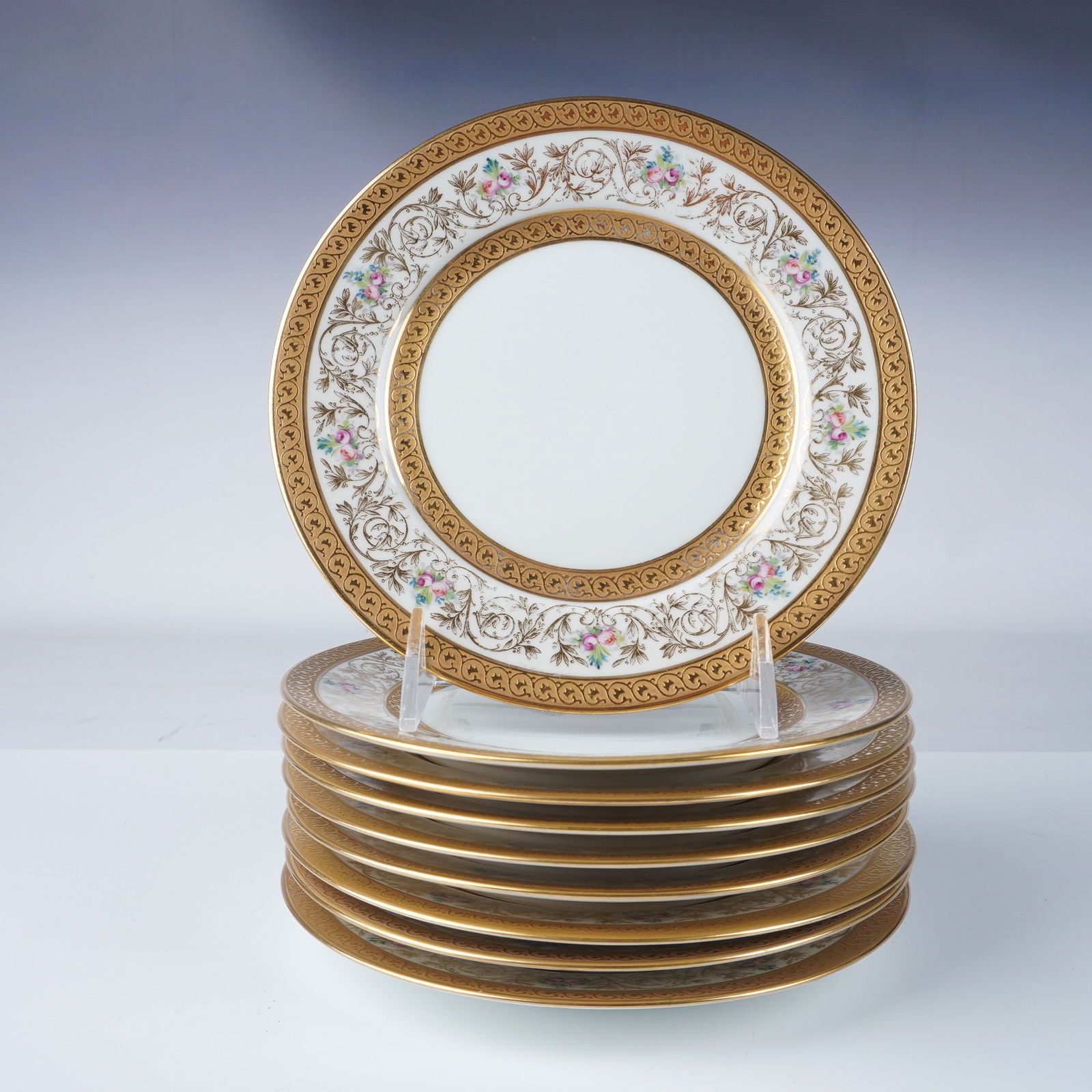 9pc Wm. Guerin & Co. Limoges Floral Gilt Salad Plates (1 of 5)