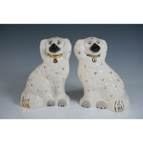 2pc Royal Doulton Gilt Staffordshire Spaniel Figurines