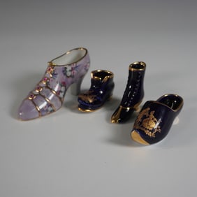 4pc Heirloom & Limoges Miniature Shoe Figurines