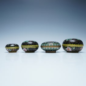 4pc Chinese Cloisonne Lidded Boxes