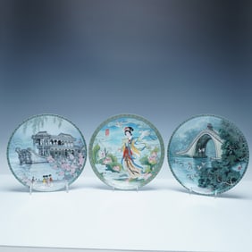 3pc Chinese Imperial Jingdezhen Porcelain Collector Plates