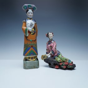 Pair of Chinese Famille Rose Porcelain Figurines