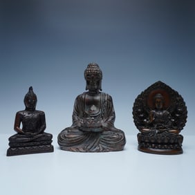 3pc Collection of Three Buddha Statues in Various Styles