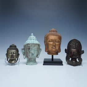 4pc Collection of Hindu Deity Busts in Metal and Ceramic