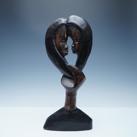 Hand-Carved Wooden African Lovers Sculpture