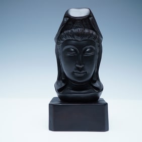 Carved Wooden Bust Sculpture on Pedestal
