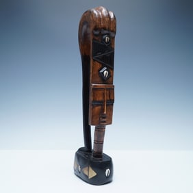 Ghanaian Handcrafted Wooden Sculpture with Raised Fist Design