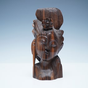 Hand-Carved Tigerwood Bust of a Woman