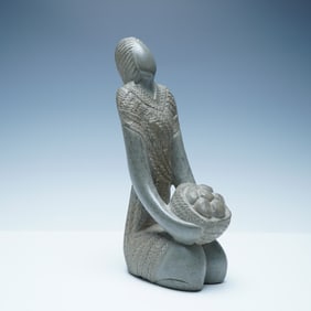 Hand-Carved Soapstone Sculpture, Kneeling Woman with Offering