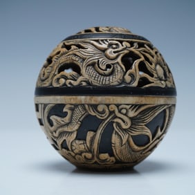Intricately Carved Dragon Motif Lidded Sphere Box