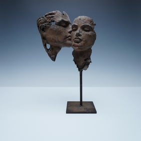 Signed Abstract Metal Sculpture of The Kiss