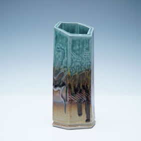 Signed Studio Pottery Hexagonal Vase