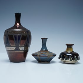 3pc Studio Art Pottery Vase Trio