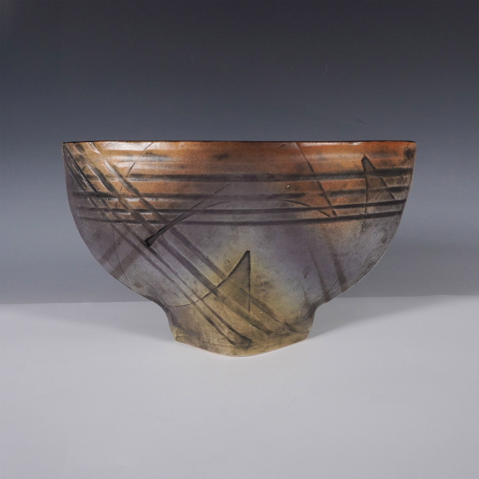 B. Gunther Geometric Raku Pottery Bowl, Signed (1 of 3)