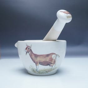 Grosvenor Stoneware Mortar and Pestle Set, Goat Design