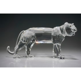 Swarovski Silver Crystal Figurine, Tiger with Box