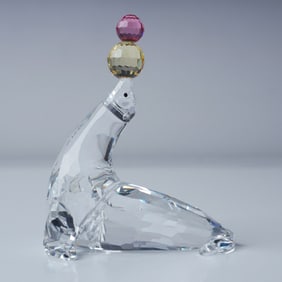 Swarovski Crystal Figurine, Juggling Seal with Box