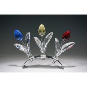 4pc Swarovski Crystal Figural Display, Tulips Trio