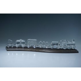 7pc Swarovski Crystal Train Set on Wooden Track Display