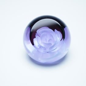 Scottish Glass Paperweight with Encased White Rose