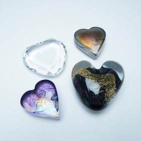 Art Glass Heart Paperweights by Eickholt and Robert Held + 2 more
