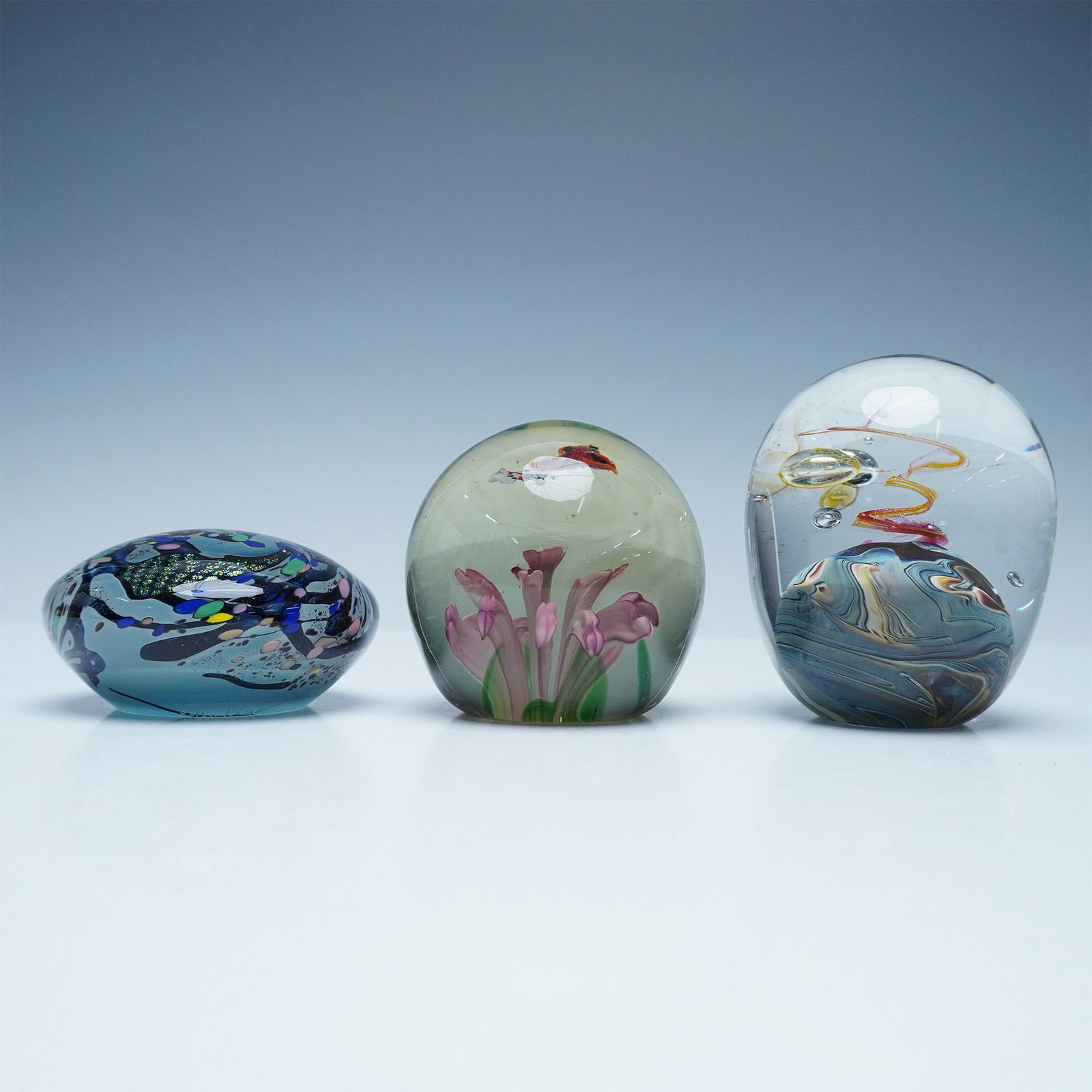 3pc Art Glass Paperweights - 2 Signed (1 of 4)