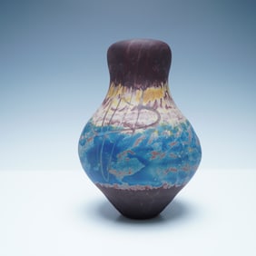 Art Glass Vase with Multicolor Drip and Satin Finish