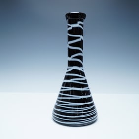 Black and White Beaker-Shaped Art Glass Vase