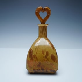 Hand-Blown Art Glass Perfume Bottle with Heart Stopper