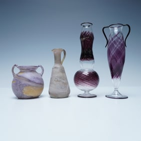 4pc Collection of Four Amethyst Tone Art Glass Vases