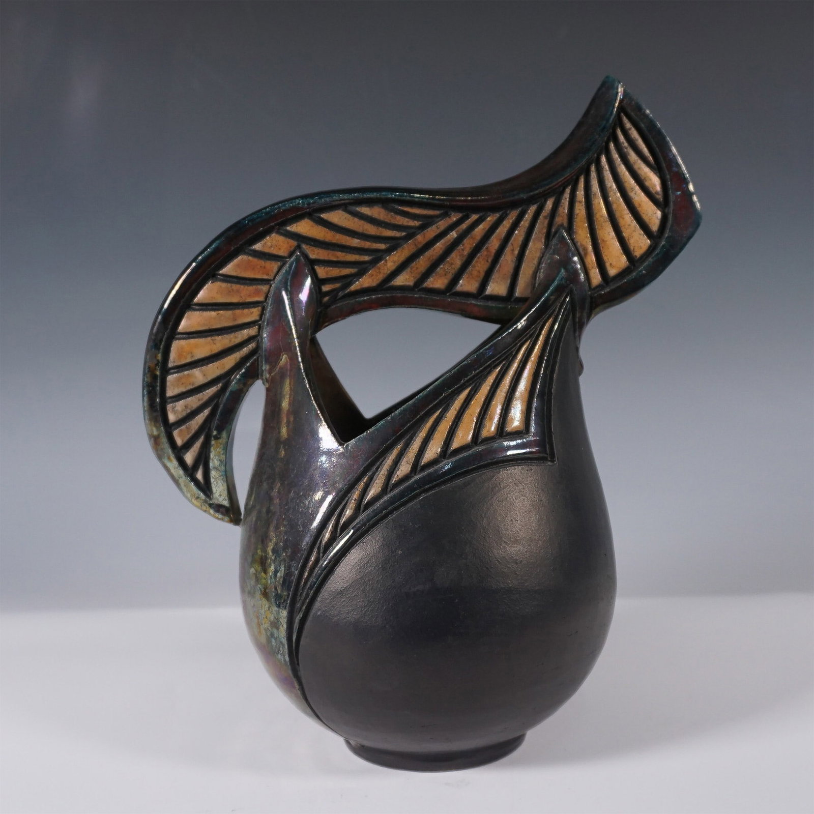 Handcrafted Black Ceramic Vase with Sculptural Winged Design (1 of 3)