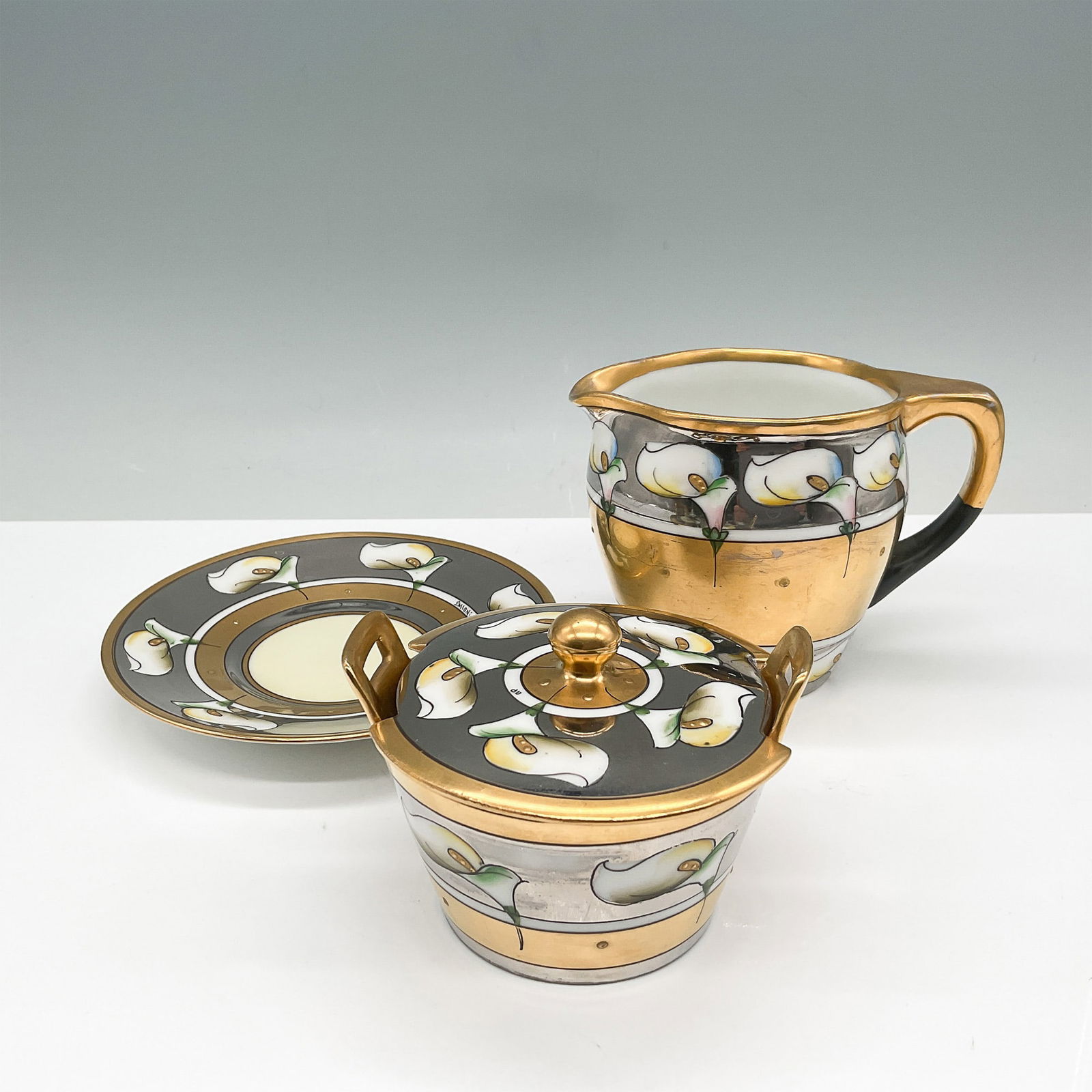 3pc Pickard Creamer, Sugar Bowl & Underplate, Calla Lily (1 of 3)