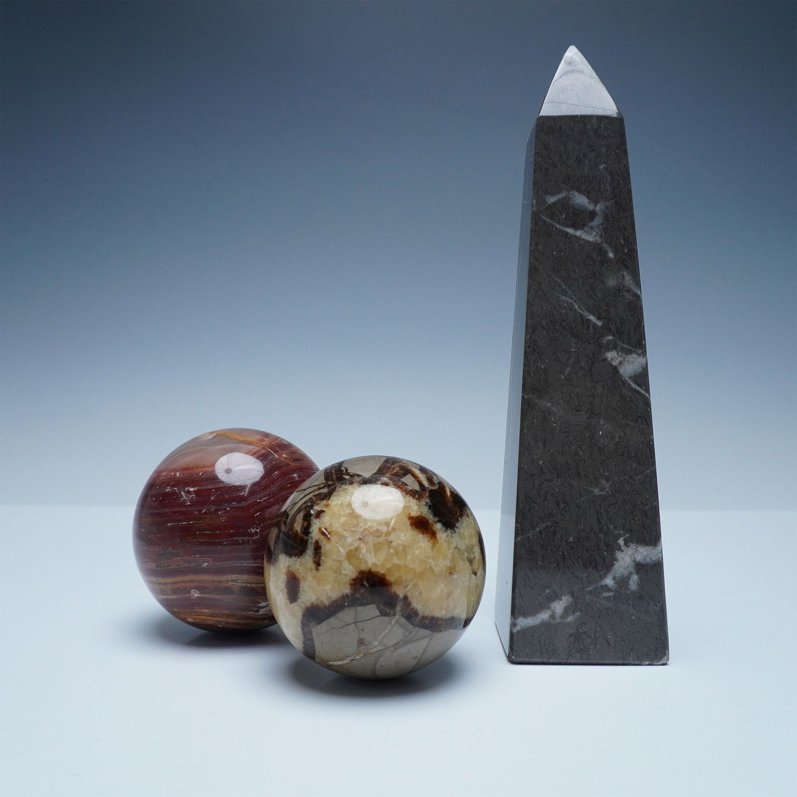 3pc Polished Stone Decor, Obelisk and Spheres (1 of 3)