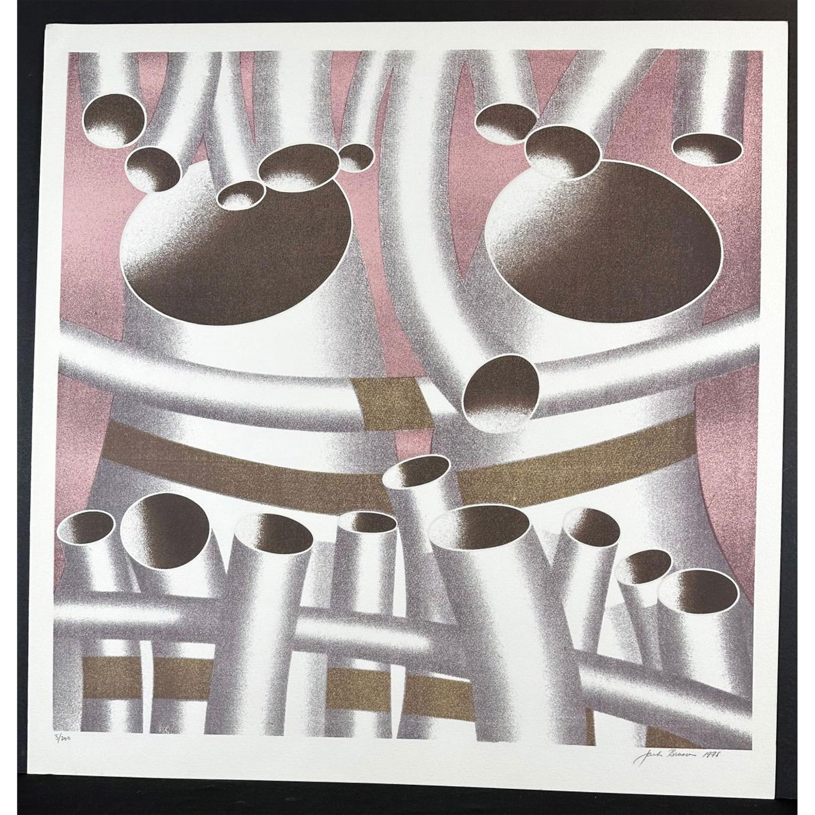 Jack Brusca (American 1939-1993) Pipes, signed: Silkscreen titled Pipes. Signed lower right numbered 5/200. Year 1976 Sight size 26.5" x 25.5"