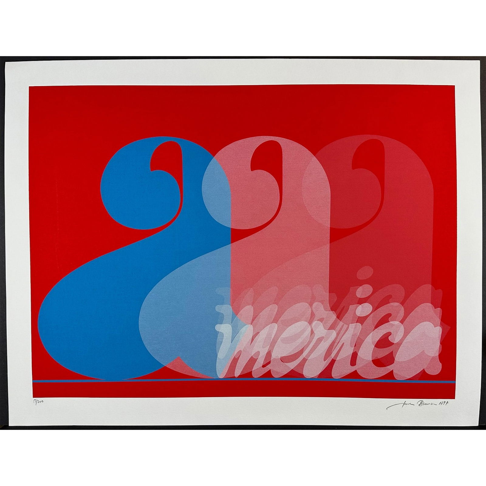 Jack Brusca (American 1939-1993) Silkscreen America, signed: Silkscreen titled America. Signed lower right numbered 17/200. Year 1977 Sight size 33.5" x 26"