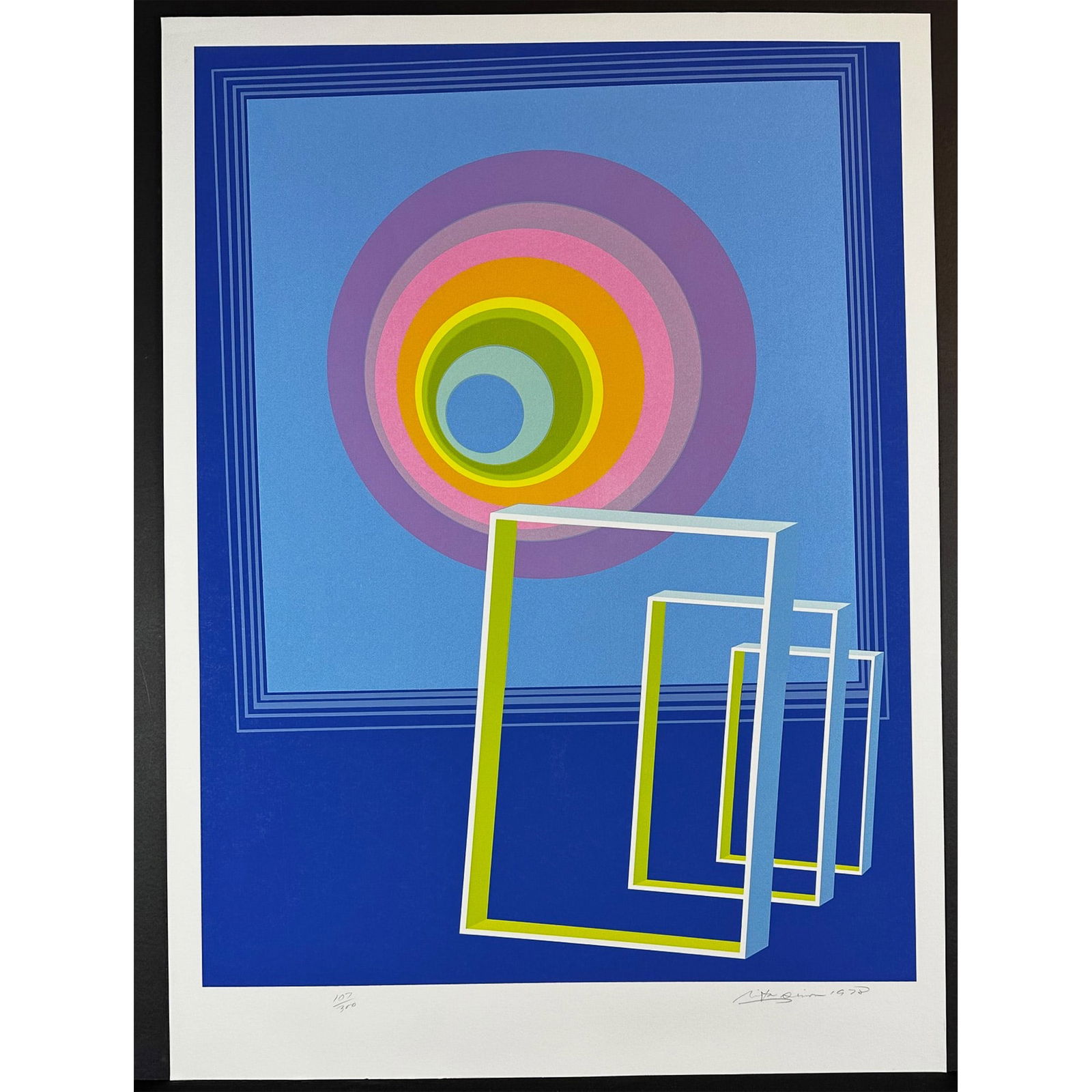 Rita Simon (American 1938) Screenprint Spacescape signed: Screenprint titled Spacescape Year 1978 Signed lower right numbered 107/300 Sight size 26" x 33.5"