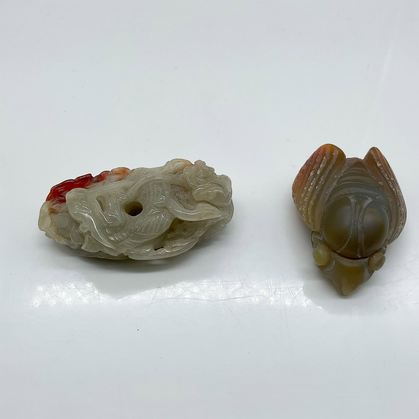 2pc Chinese Carved Jade and Agate Toggles (1 of 3)