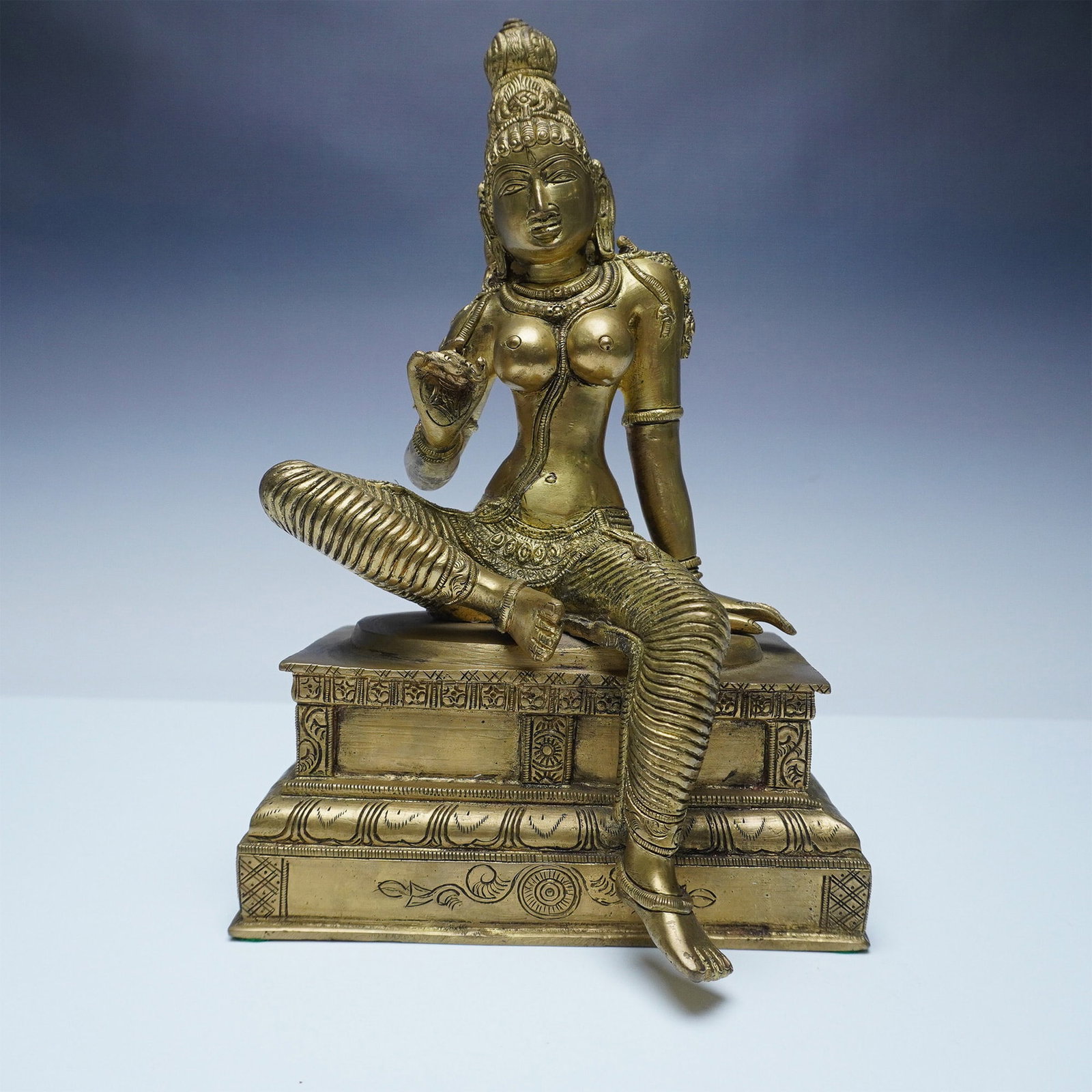 Gilt Bronze Parvati Shakti Statue on Ornate Base (1 of 4)