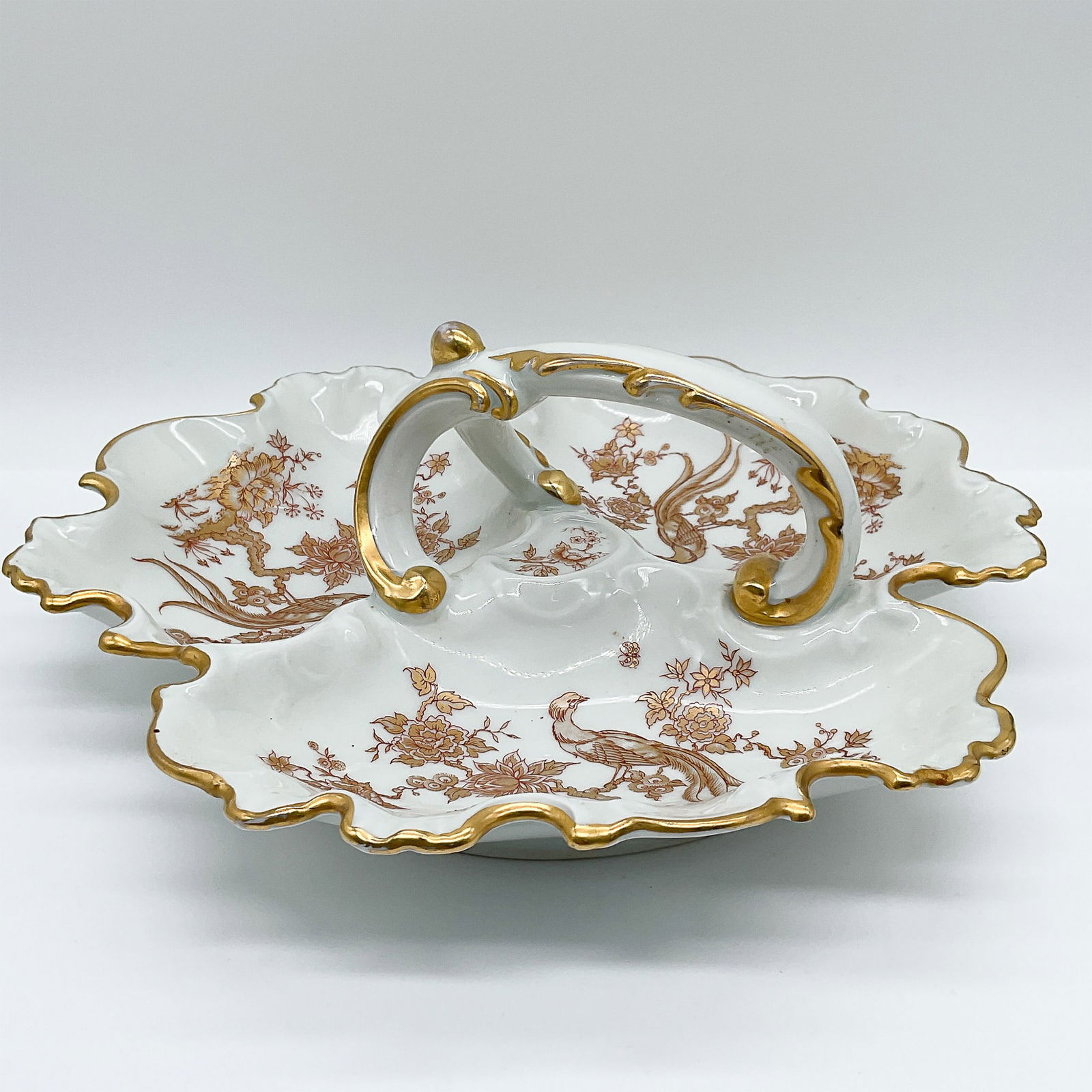 Limoges Porcelain Serving Dish, Gold-Trimmed with Handle (1 of 3)