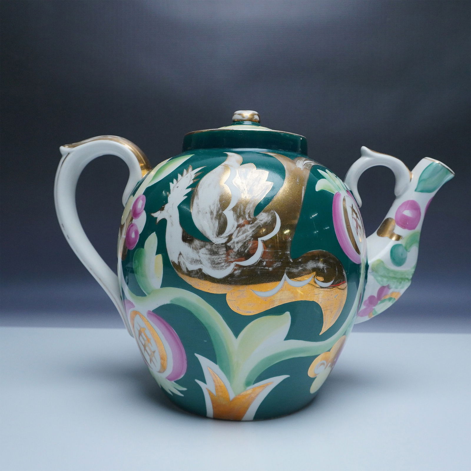 Dulevo Russian Hand-Painted Porcelain Teapot w/Gilded Accent (1 of 6)