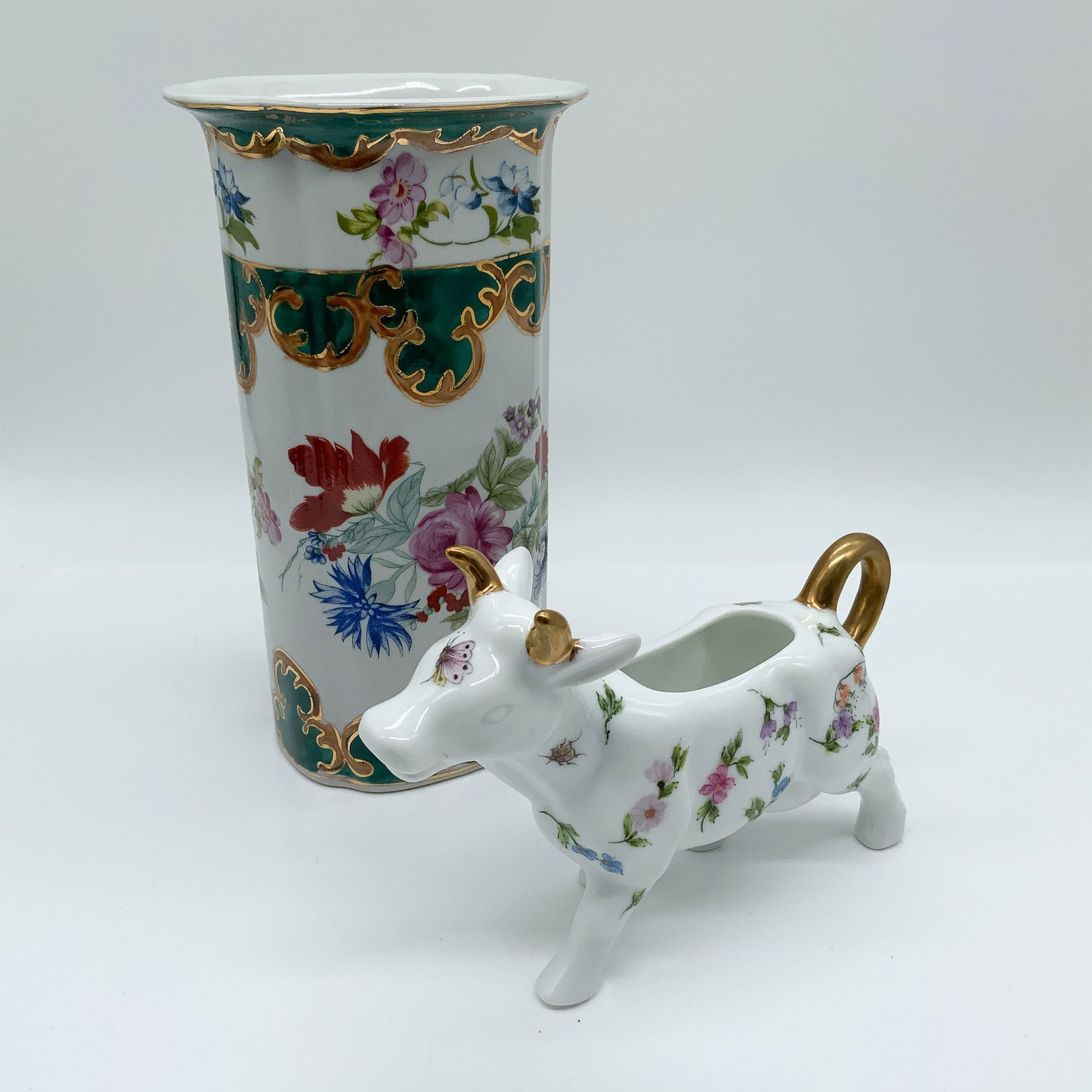 Porcelain Milk Cow Creamer and Floral Vase (1 of 3)